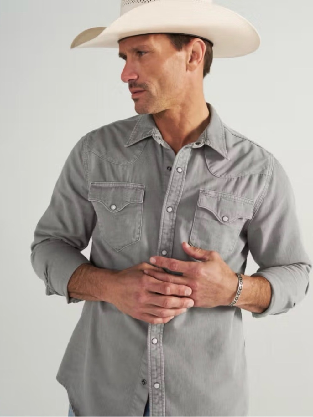 Tecovas gray Denim Pearl Snap Shirt size men’s xxl